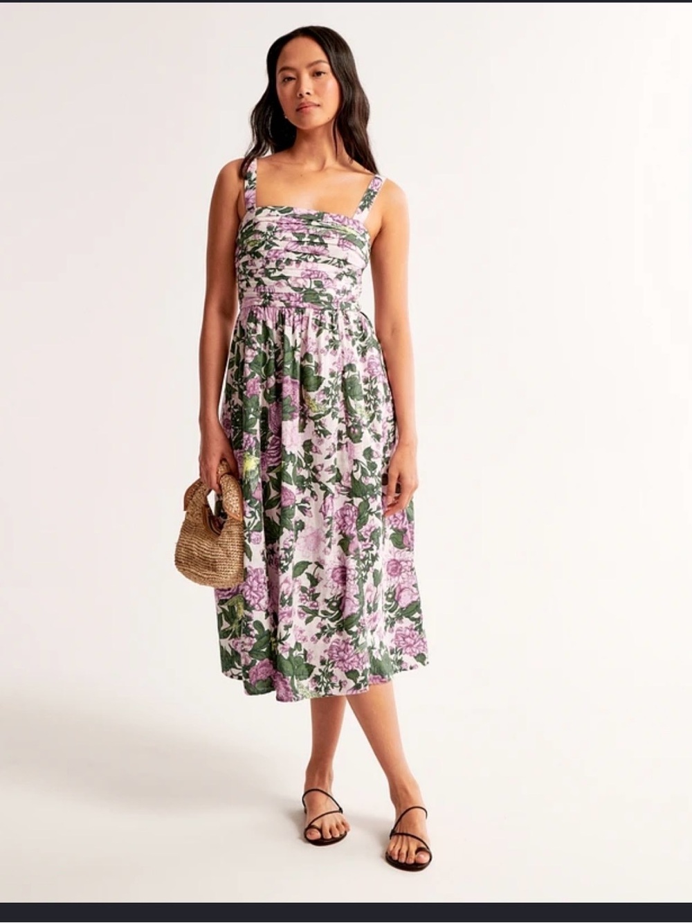 Abercrombie & fitch midi dress Emerson linen -blend wide strap midi dress